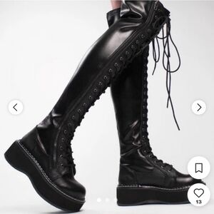 DEMONIA Women's Emily-375 Vegan Leather Over The Knee Black Boots size 8